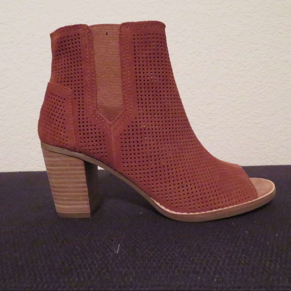 TOMS Majorca Peep Toe Bootie Women Size 8 Cognac